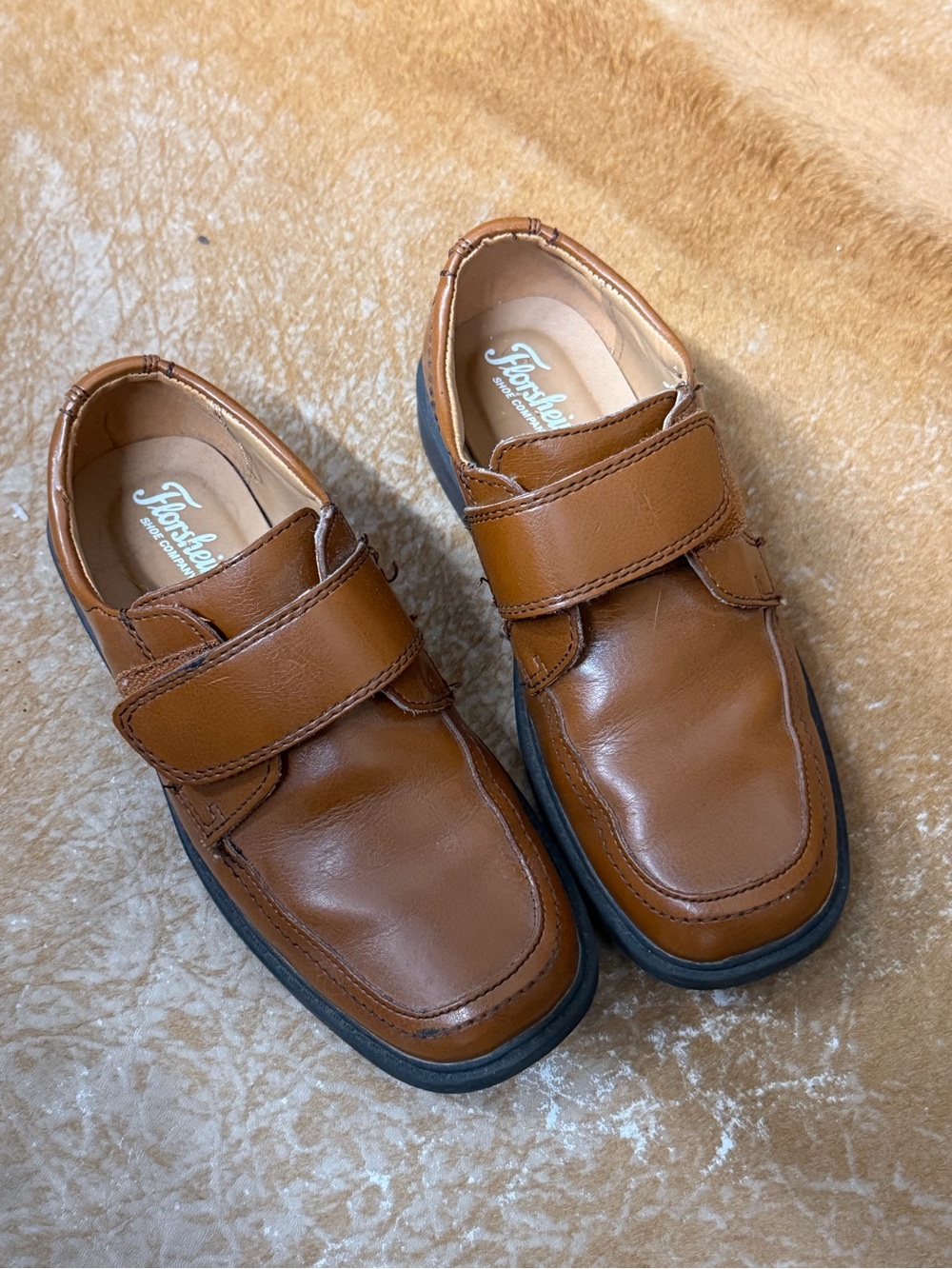 Florsheim Boys' Tan Brown Leather Velcro Dress Shoes